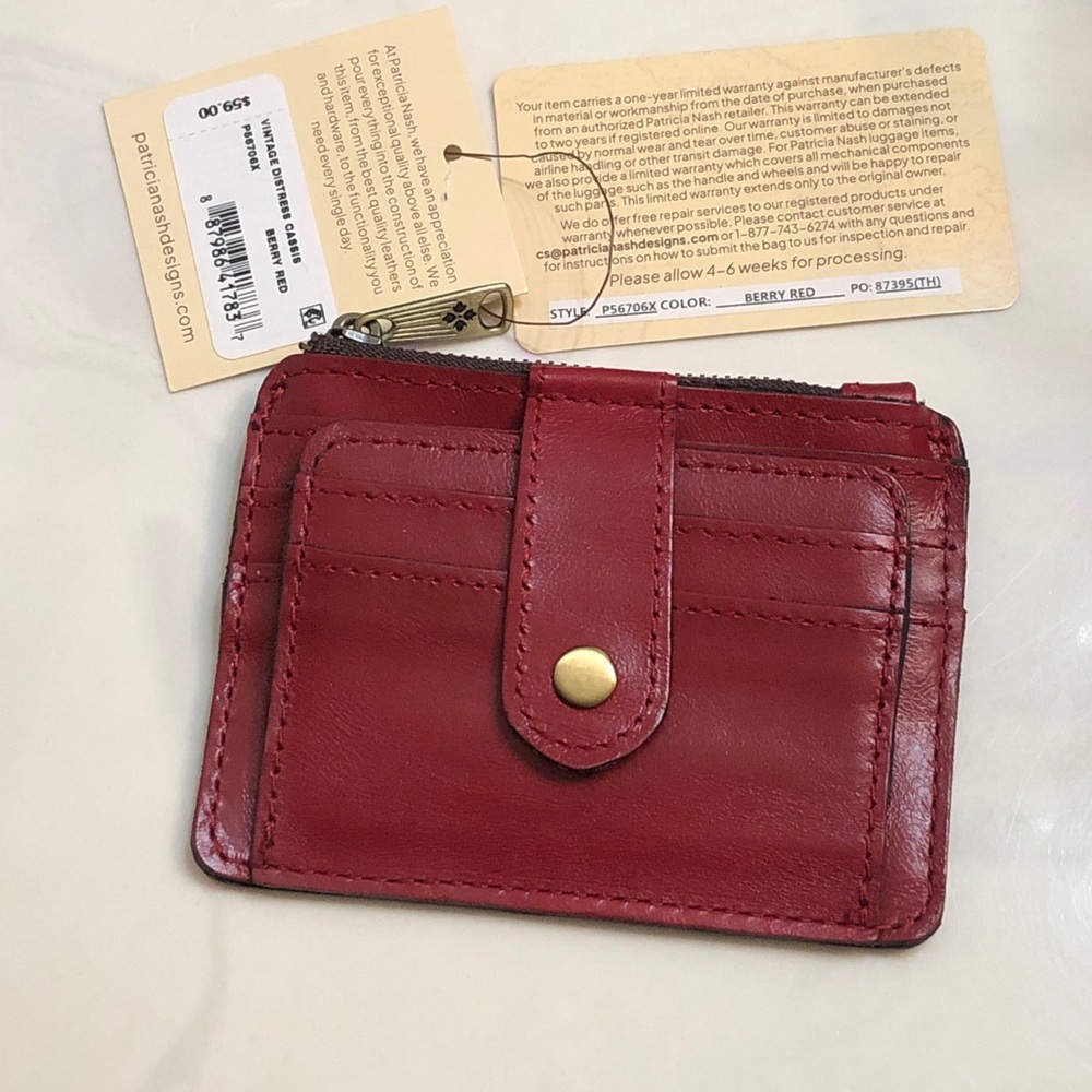 Patricia Nash Cassis Vintage Distressed Leather Card Case Color Berry Red NWT